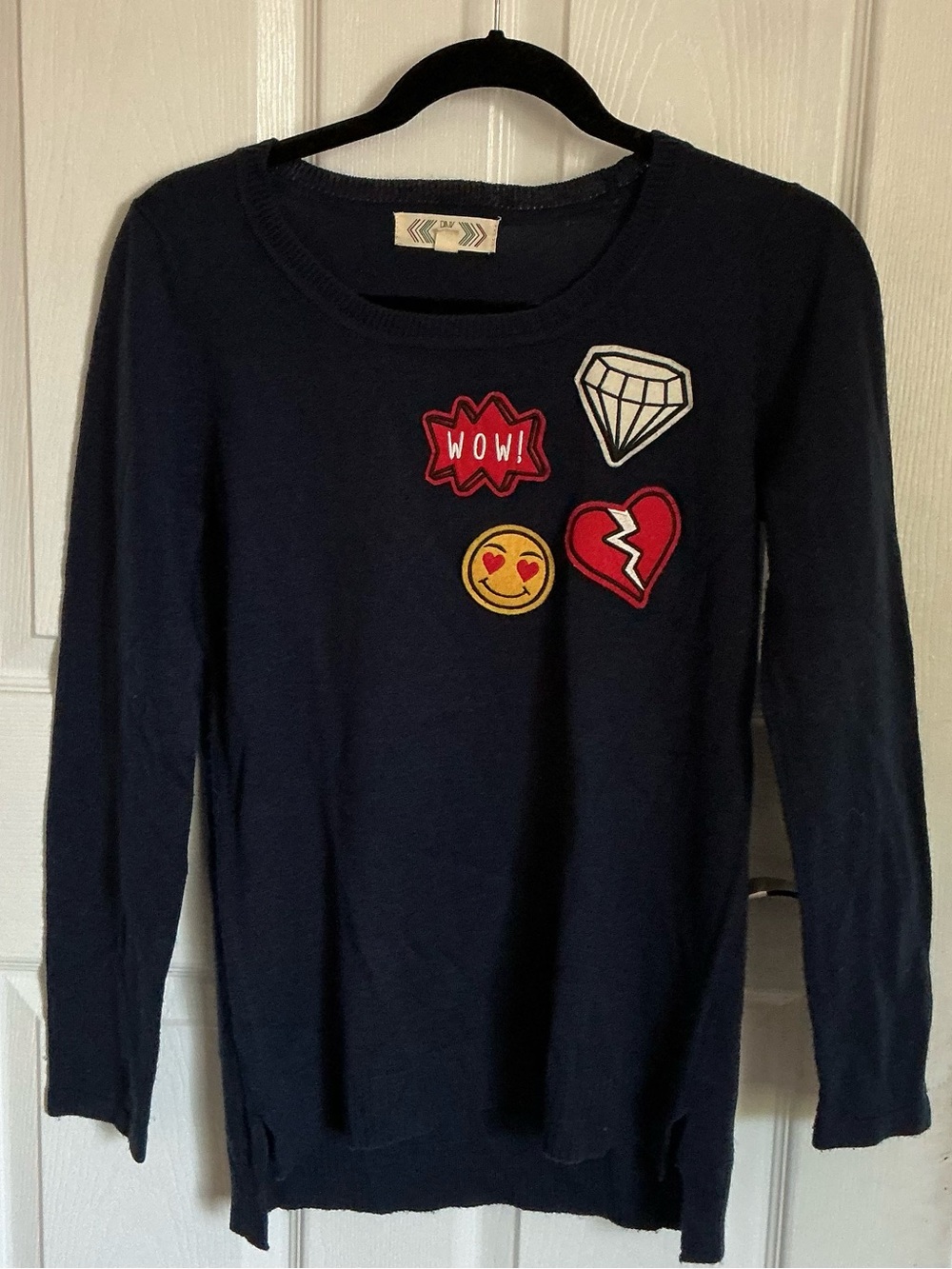 Navy + patches sweater